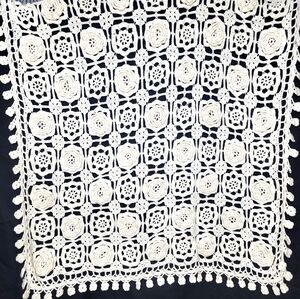 Vintage Afghan Handmade Crochet With Flower Fringe 80x46